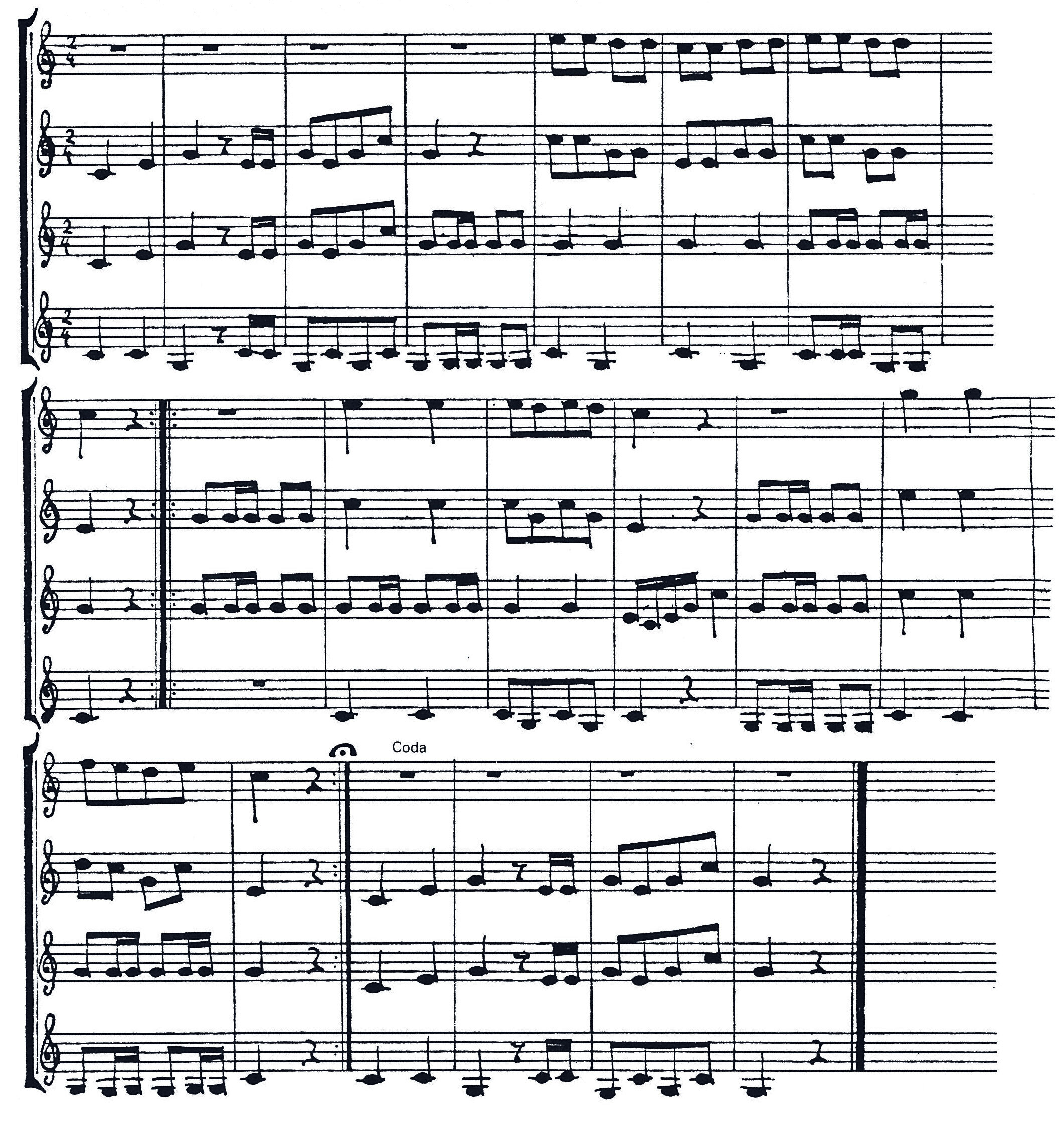 III.1 Anonyme du XVIIIe siècleNo 3 des six fanfares pour quatre "Trompani" de la Bibliothèque d'État de Bavière.