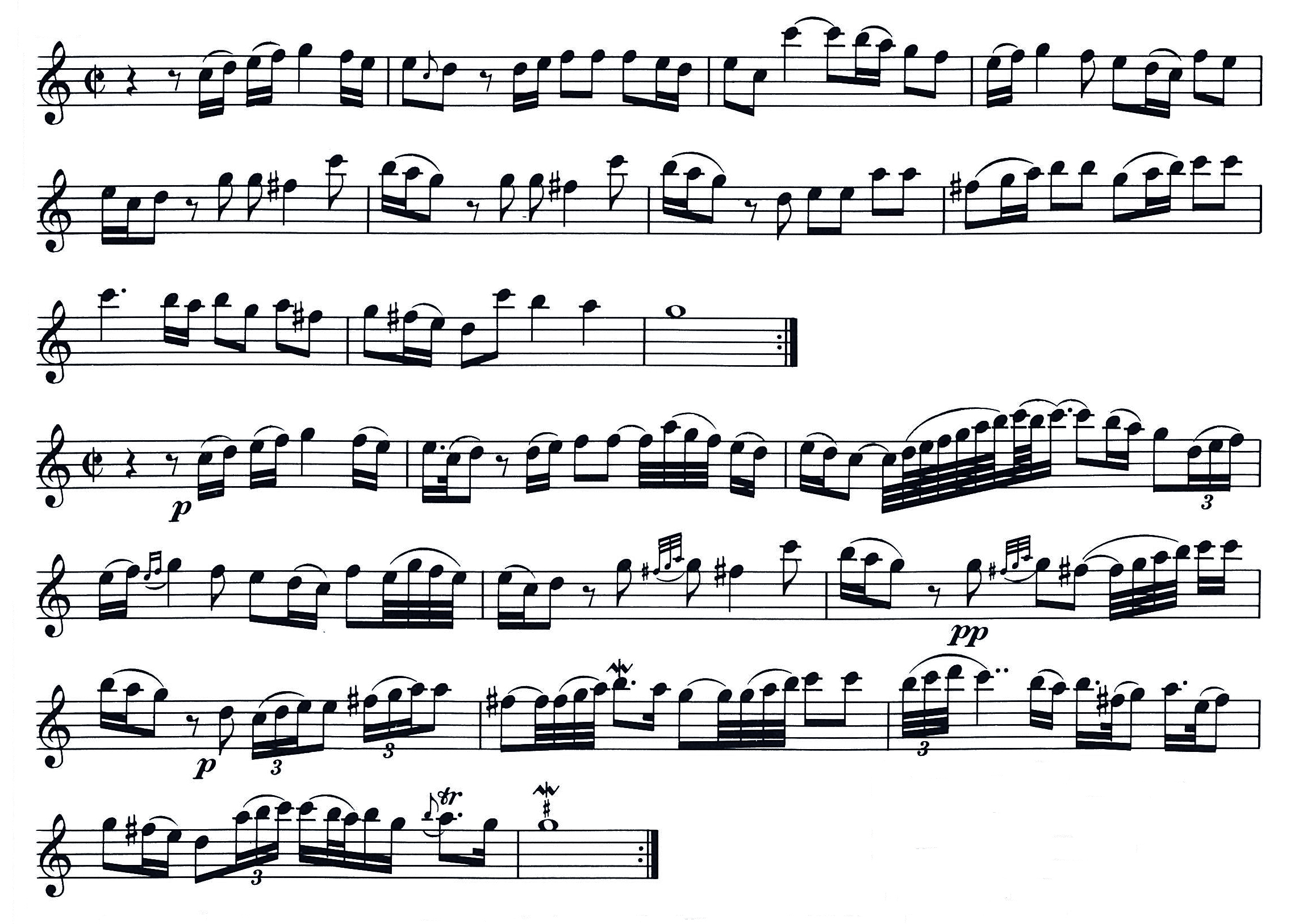 Example 2P.J. Fick, Concerto, Larghetto bars 1-11, unornamented; bars 1-11, ornamented.