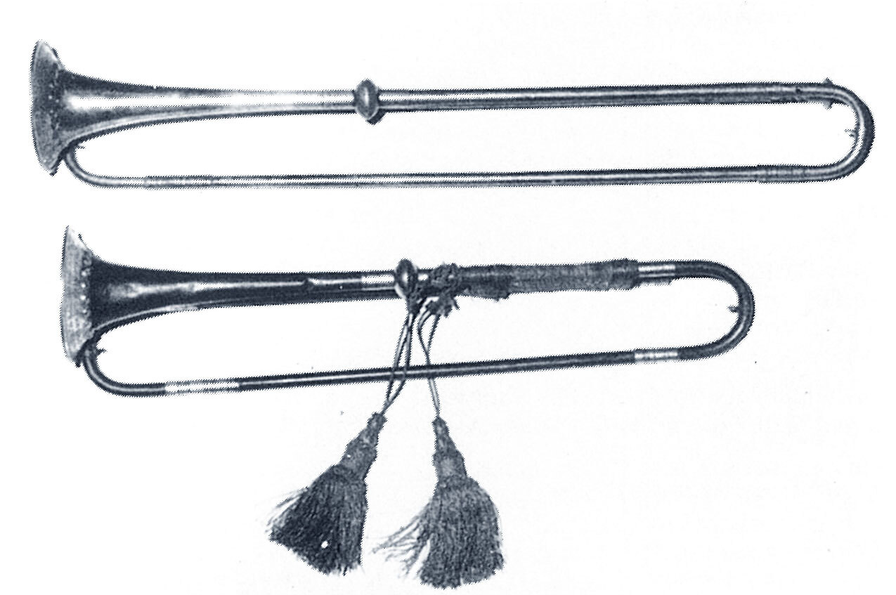Natural trumpets in D and F, both by Kerner, Vienna (Cat. nos. 67.8558 and 67.8520)