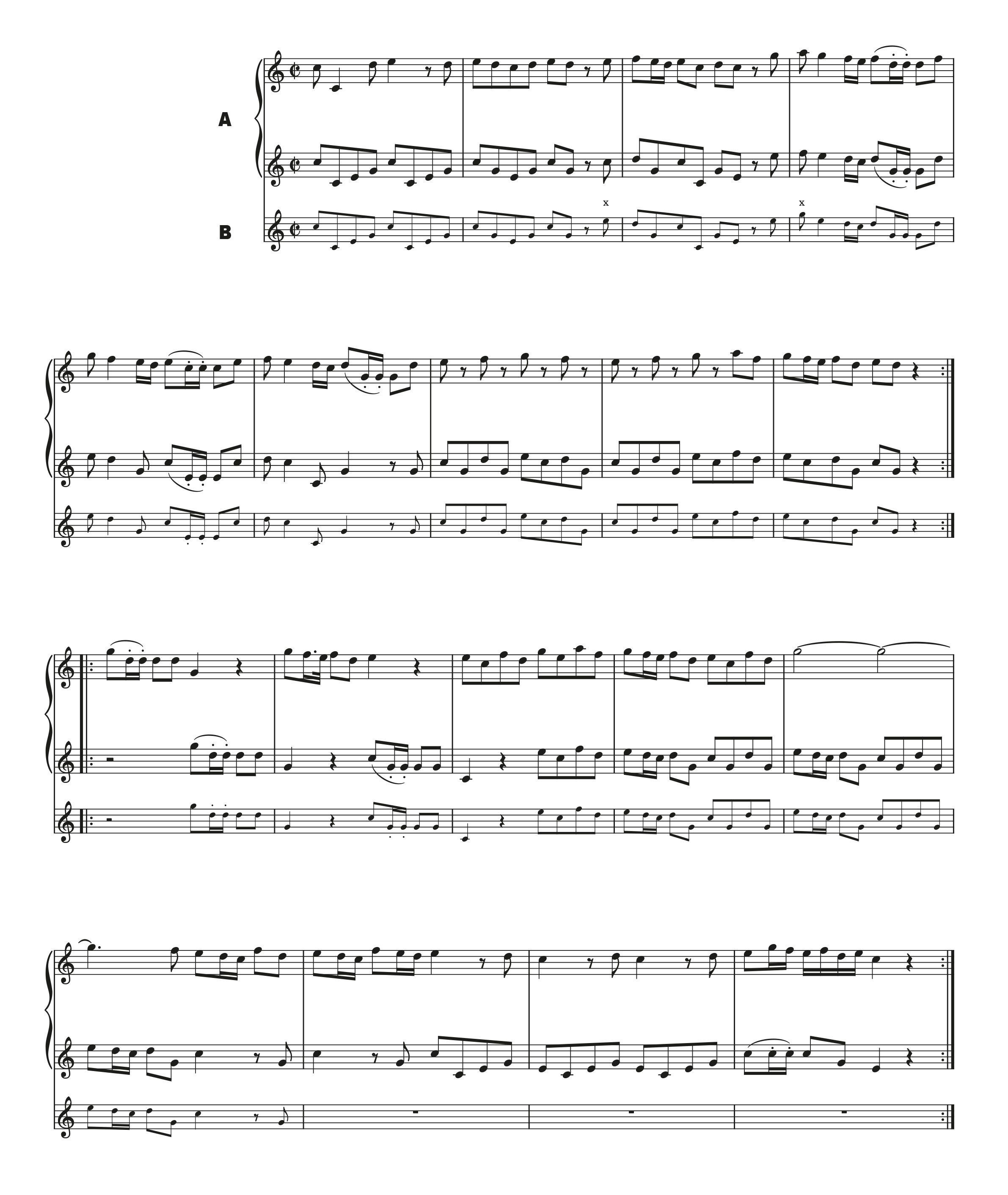 Example 1Air by HandelA = New instructions for the HornB = Fragment of 2nd part preserved in the Moravian Music Archives...