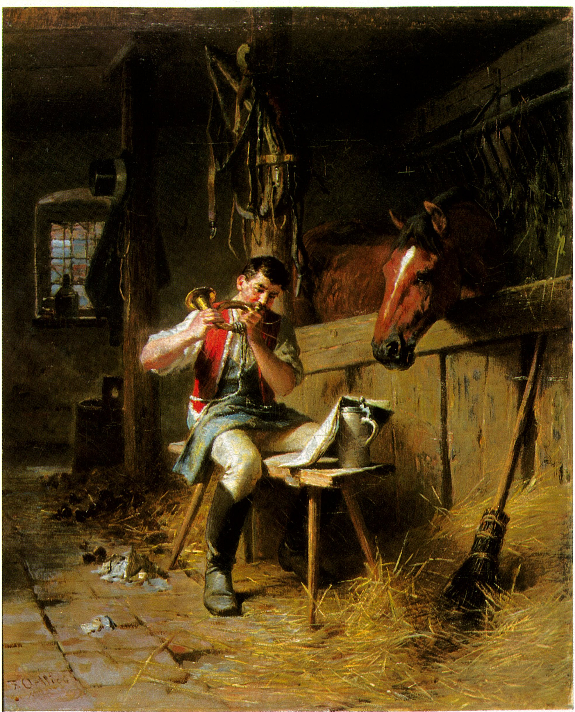 “Posthornklänge” (Bavarian postilion practising). Painted in oils (1890) by Friedrich Ortlieb. In the possession of the Bundespostmuseum, Frankfurt-am-Main.